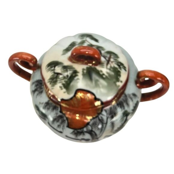 Vintage Japanese Sugar Bowl Hand-Painted Porcelain Lidded With Handles JE322 - Picture 5 of 8